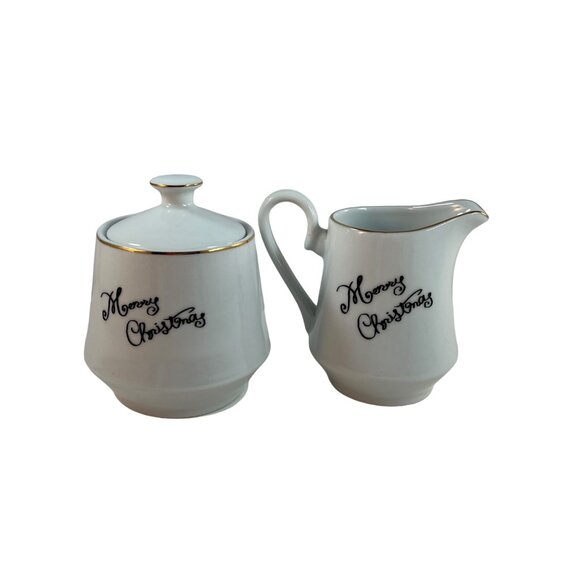 Merry Brite Sugar Bowl Creamer Set Christmas Tree Merry Christmas - Picture 2 of 11